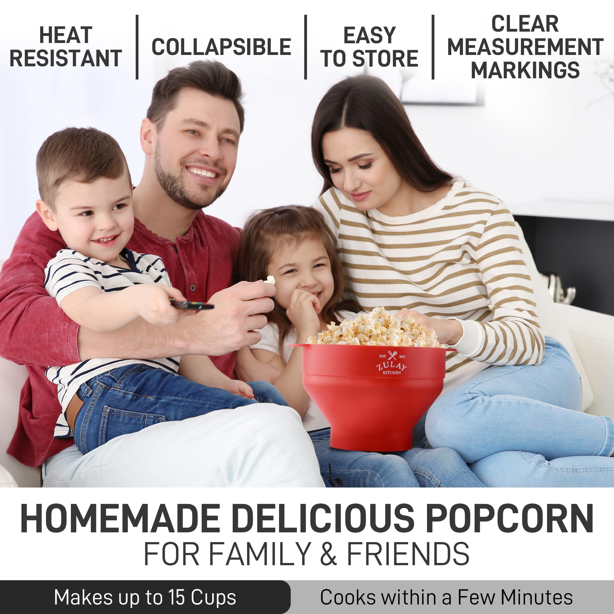 Zulay Kitchen silicone popcorn maker is BPA-free and easy to clean after snacks.
