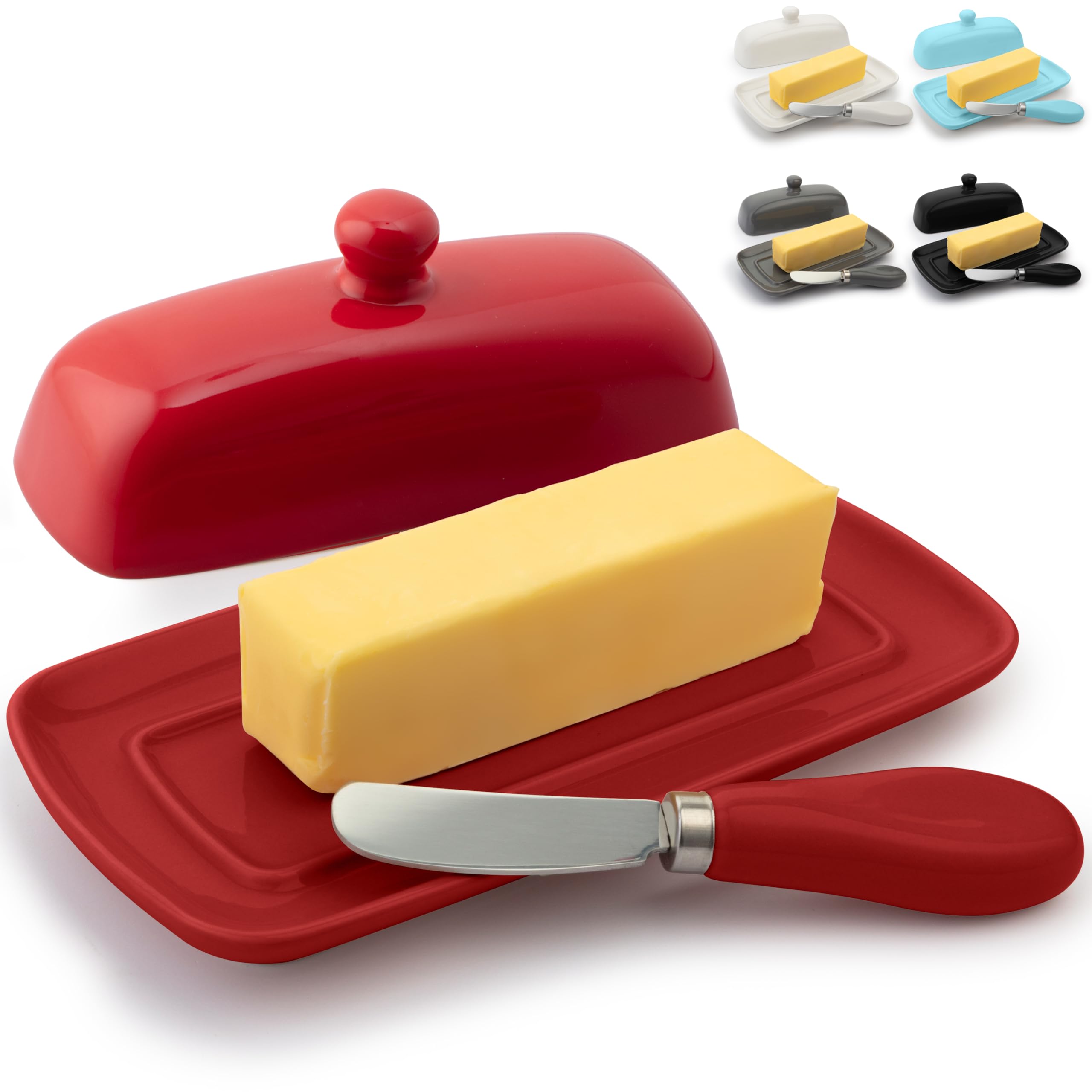 Zulay Kitchen butter dish with lid on countertop keeps butter ready to spread.