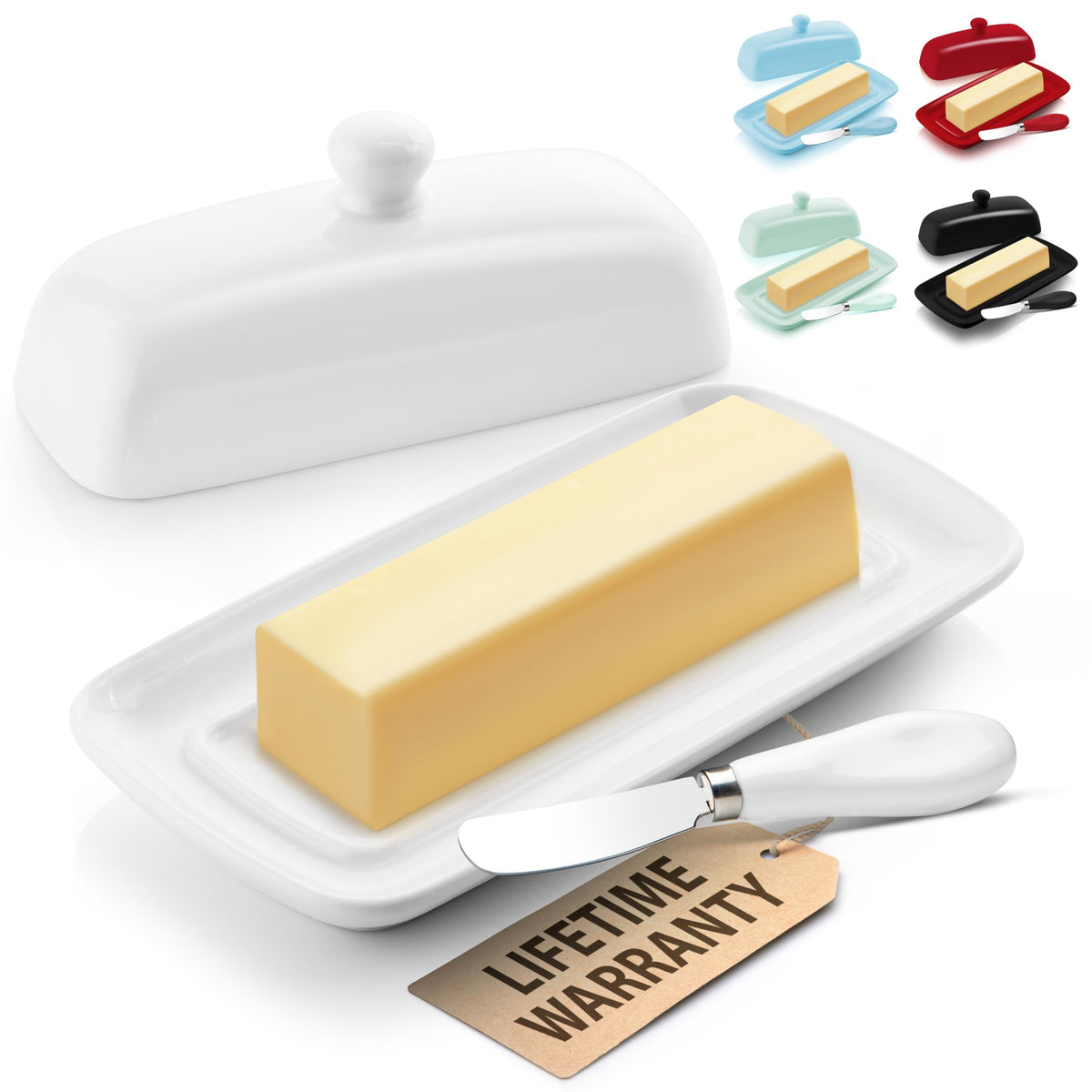 Zulay Kitchen butter dish on countertop for easy spreading.