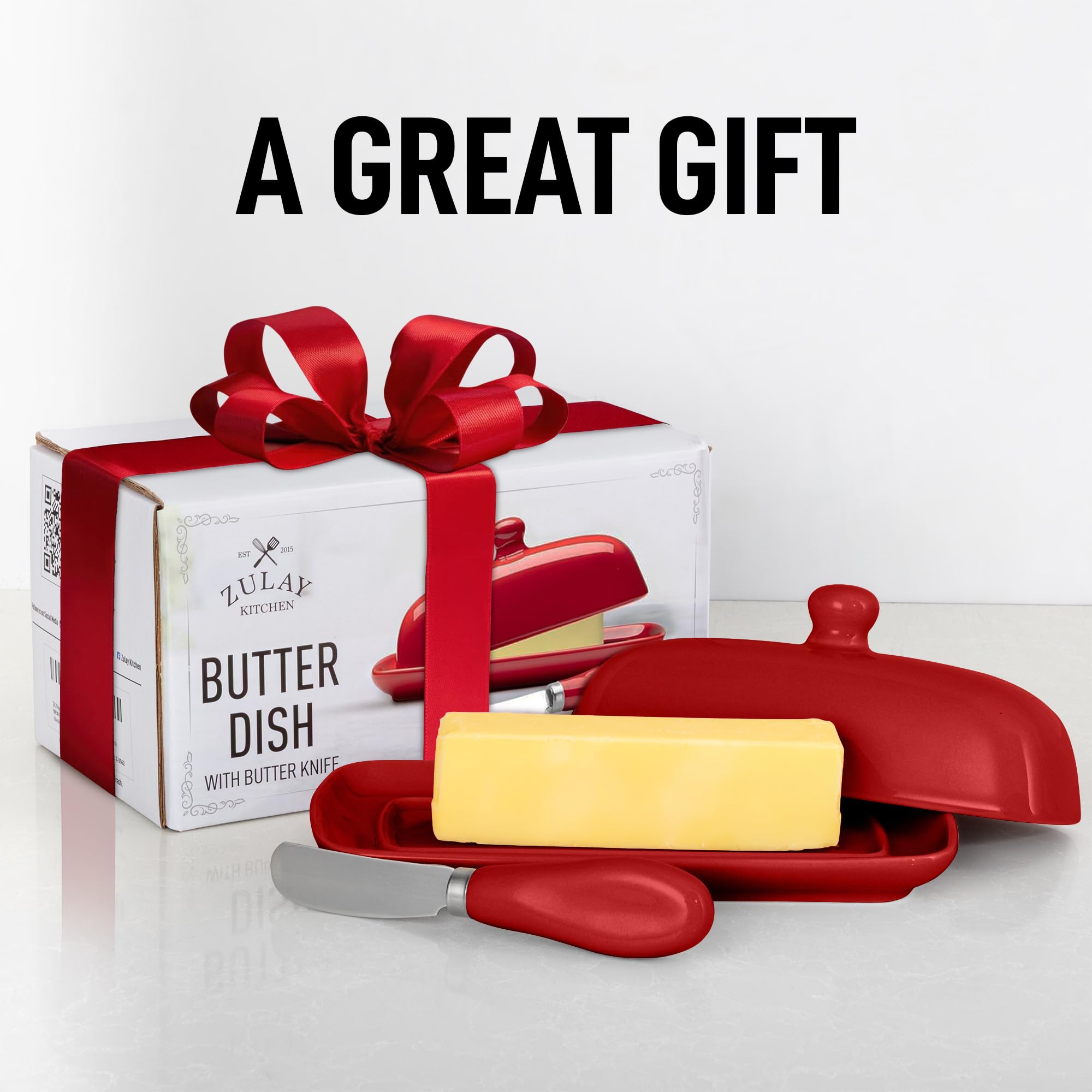 Zulay Kitchen butter dish raised edges prevent mess when cutting and serving.