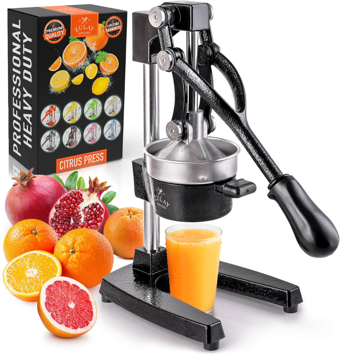 Zulay Kitchen Cast Iron Juicer lemon squeeze for fresh juice.