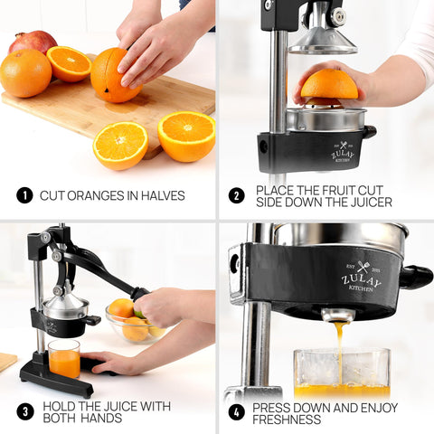 Zulay Kitchen Cast Iron Juicer sturdy base prevents slipping on counters.