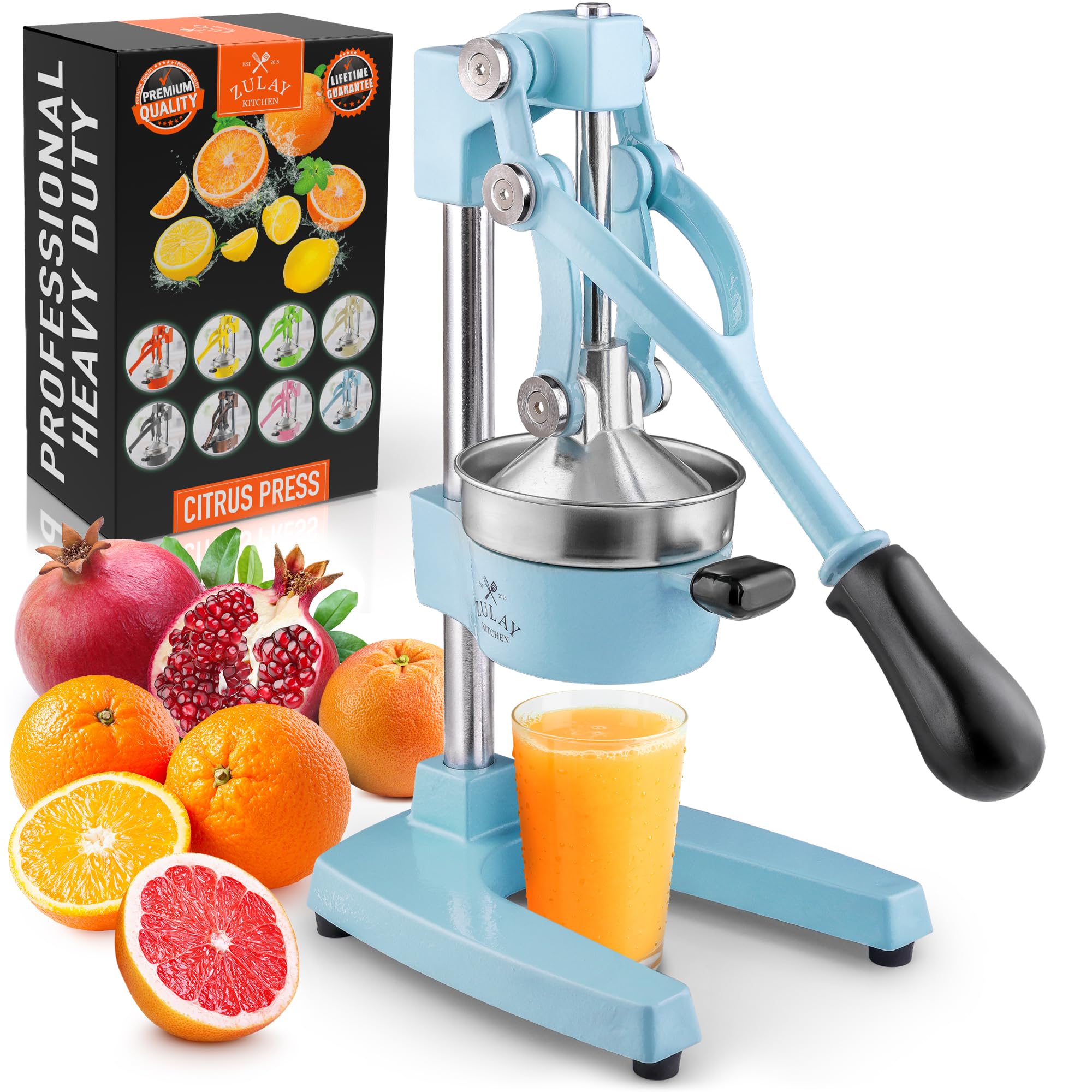 Zulay Kitchen cast-iron orange juice squeezer bowl yields more juice with minimal pulp