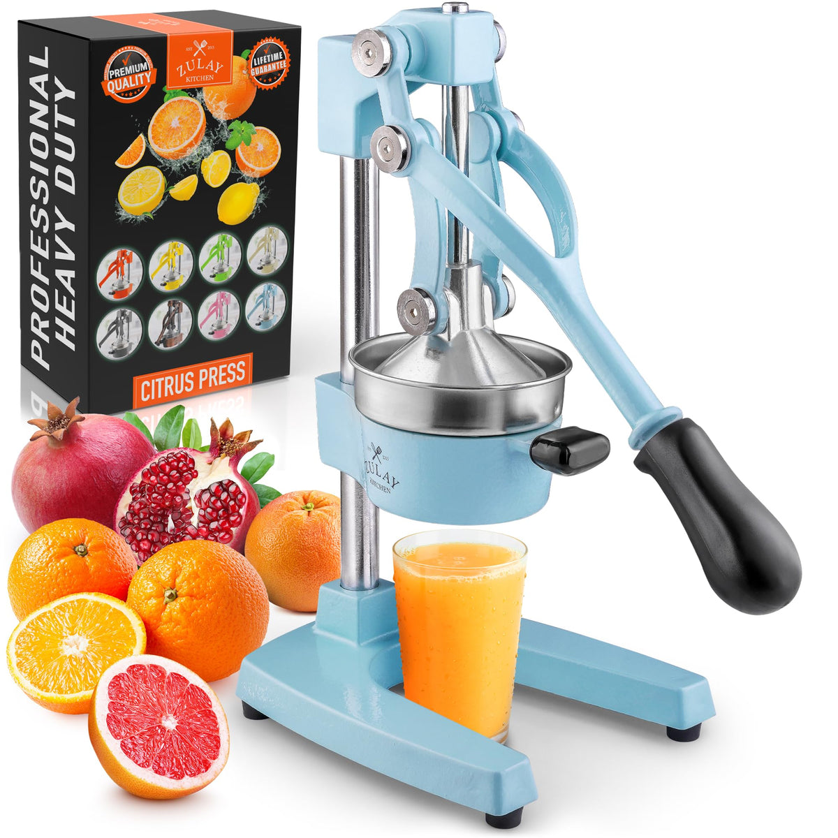 Zulay Kitchen cast-iron orange juice squeezer bowl yields more juice with minimal pulp