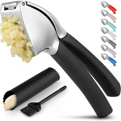 Zulay Kitchen Comfort Grip Garlic Press with ergonomic handle for effortless crushing.