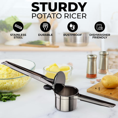Zulay Kitchen deep 15oz basket ricer ready for batch cooking of mashed potatoes