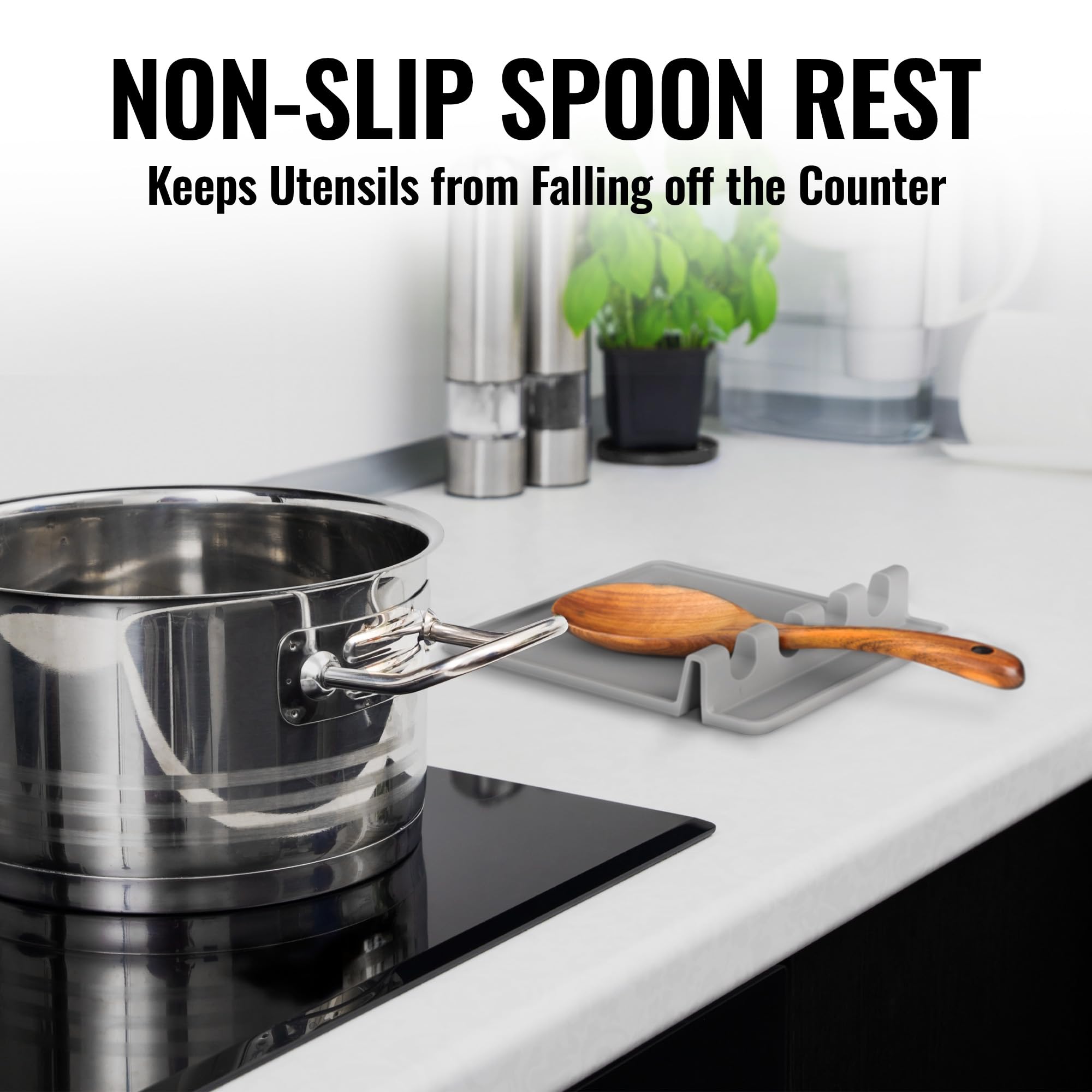 Non-slip, dishwasher-safe utensil rest for quick cleanup after meals.