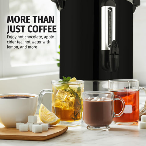 Zulay Kitchen double-wall stainless urn side panel keeps drinks hot longer.