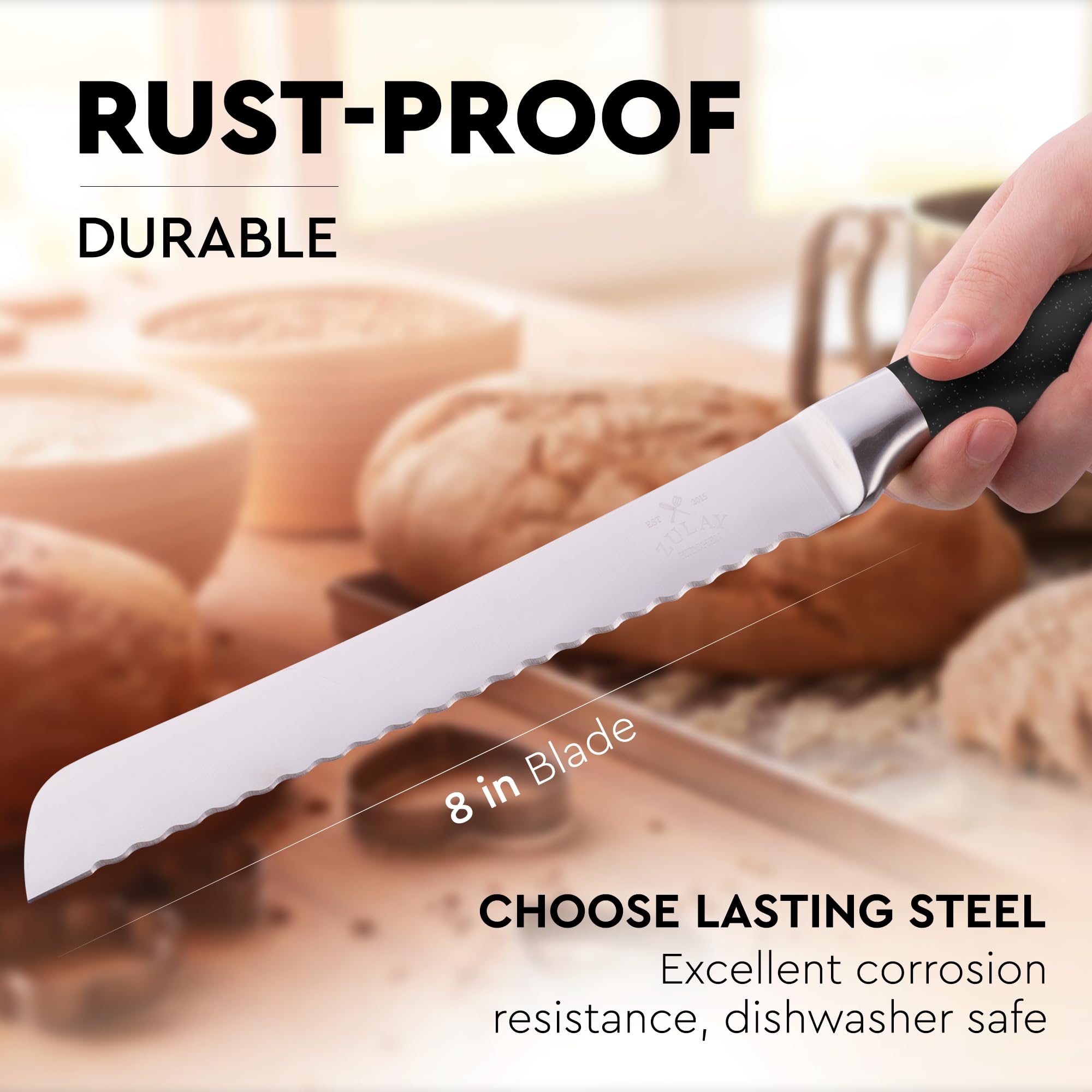 Zulay Kitchen ergonomic one-piece handle offers comfortable control while slicing.