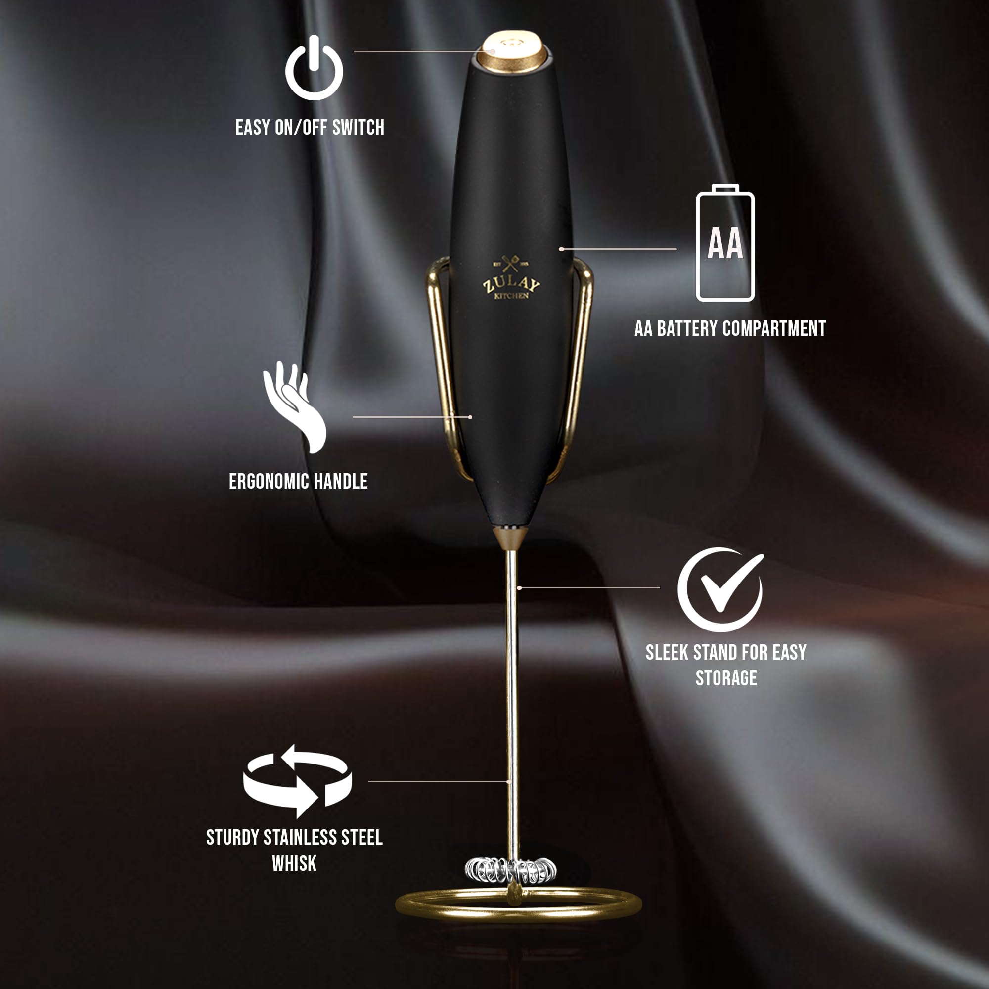 Zulay Kitchen Executive Series foaming whisk creates creamy texture in seconds