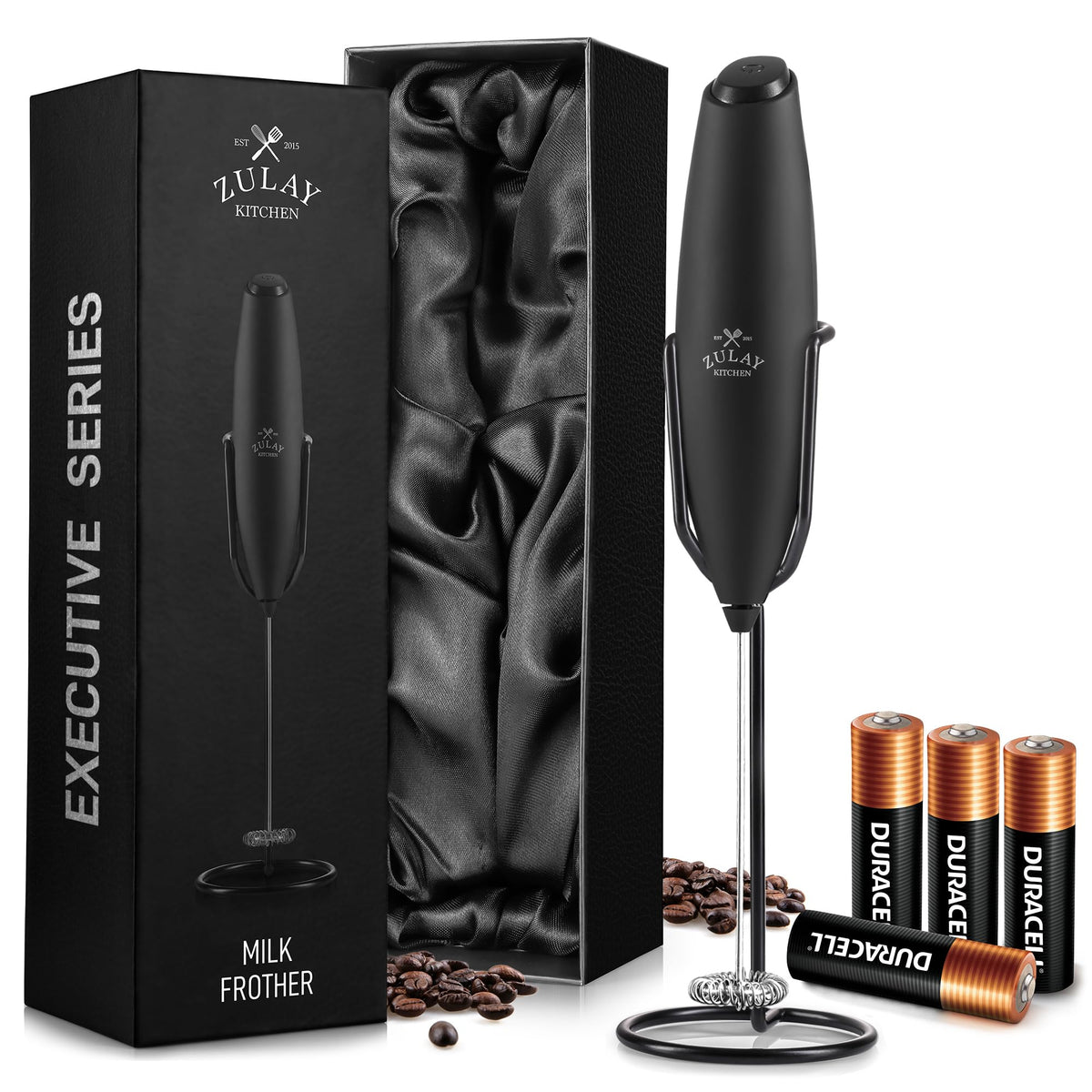 Zulay Kitchen Executive Series milk frother wand front view for cafe-style foam at home