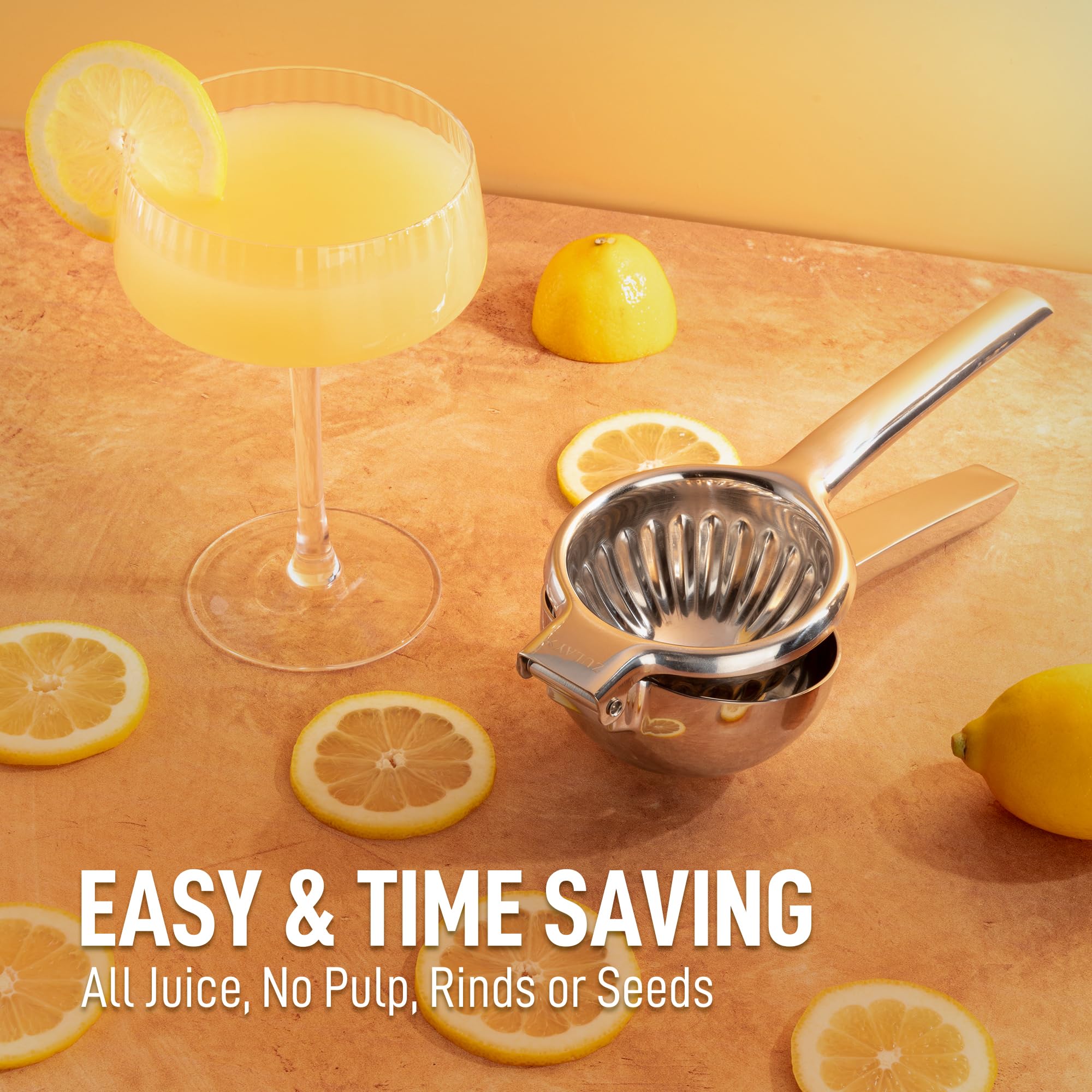 Zulay Kitchen extra large lemon squeezer stainless steel bowl collects juice neatly