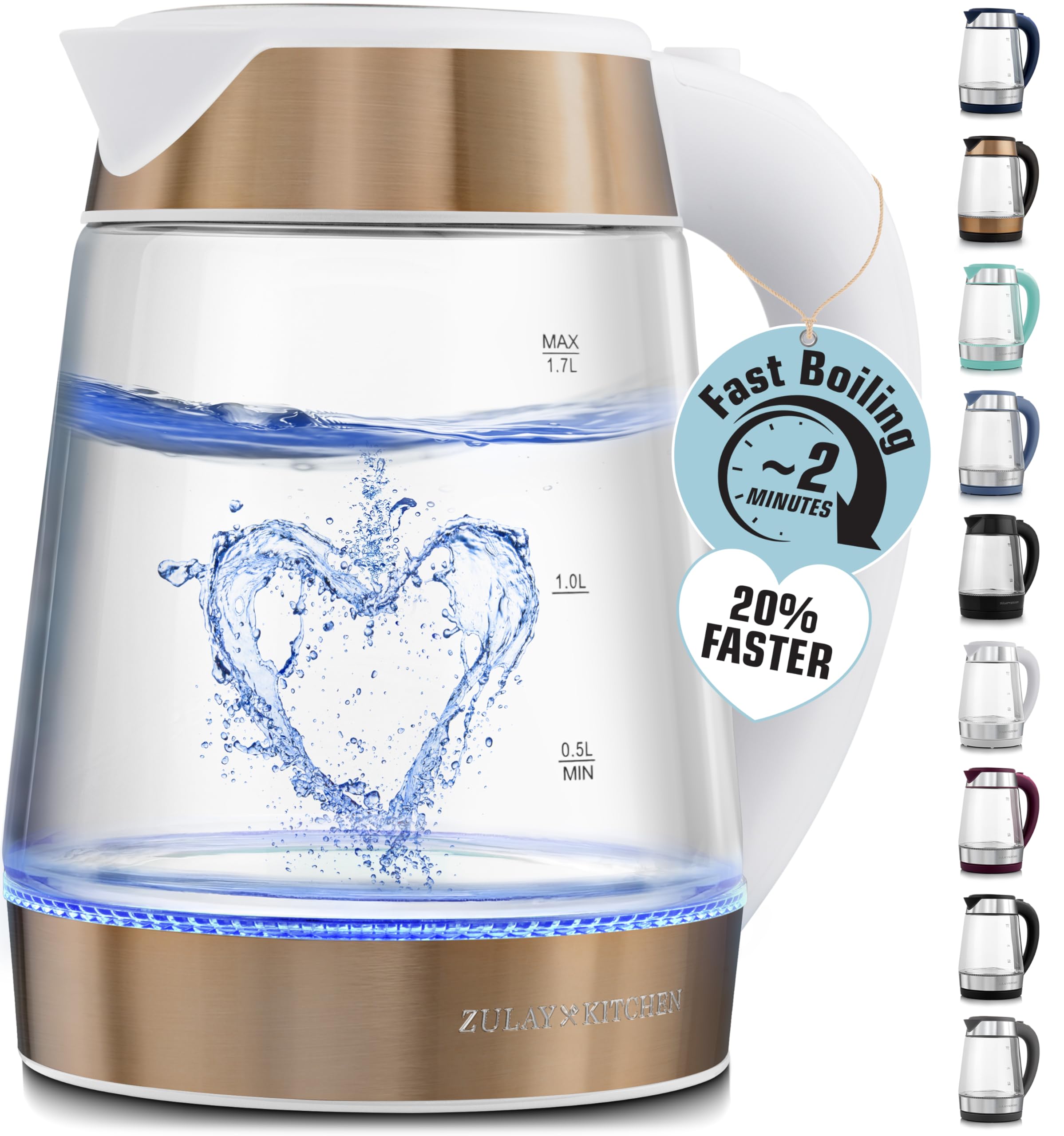 Zulay Kitchen fast boiling kettle with glass body for quick tea or coffee preparation