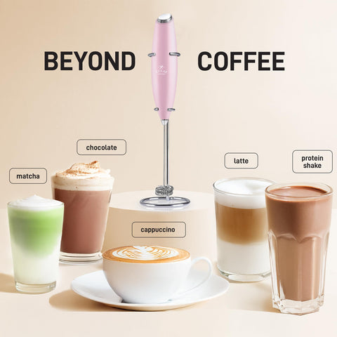 Frother blending coffee with frothy foam for lattes