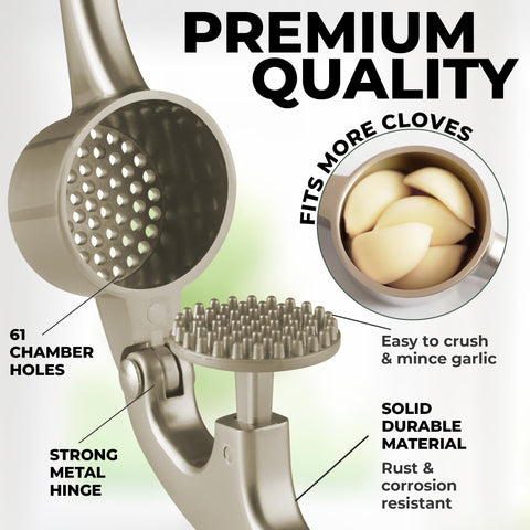 Zulay Kitchen garlic press with lifetime warranty and durability.