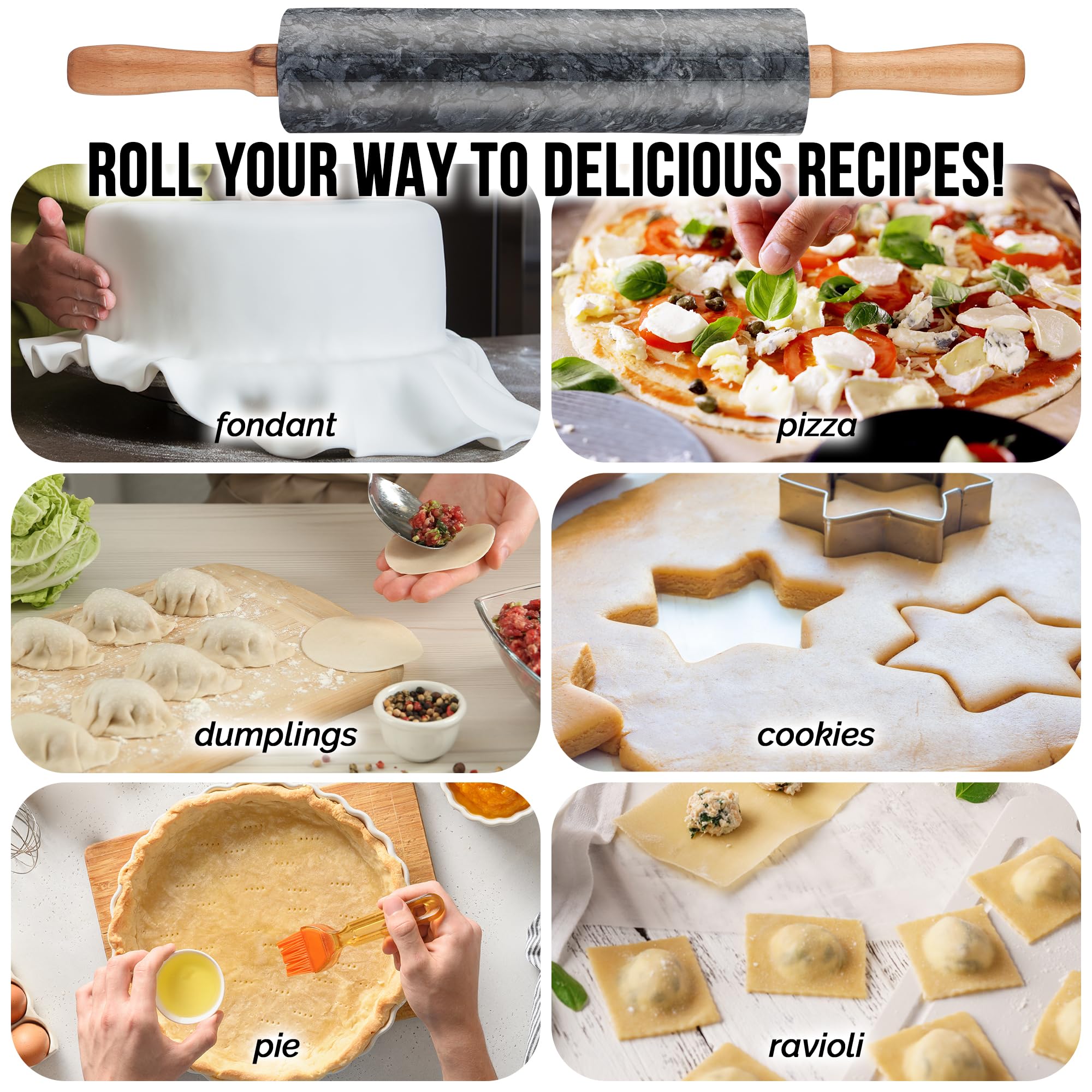 Zulay Kitchen marble rolling pin with lifetime warranty—gift-ready.