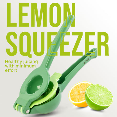 Zulay Kitchen green lime color 2-in-1 juicer on the counter