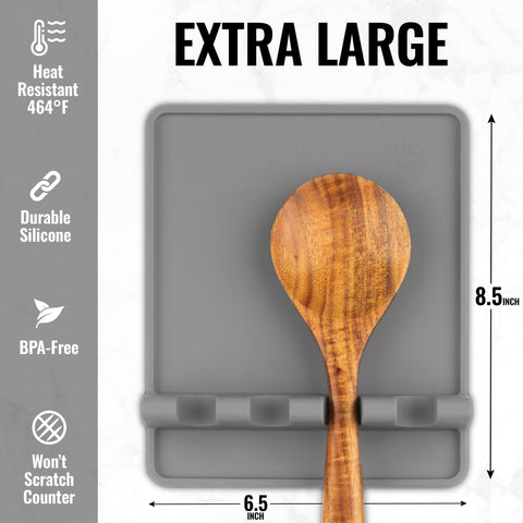 Heat-resistant silicone rests safely near the stove without warping.