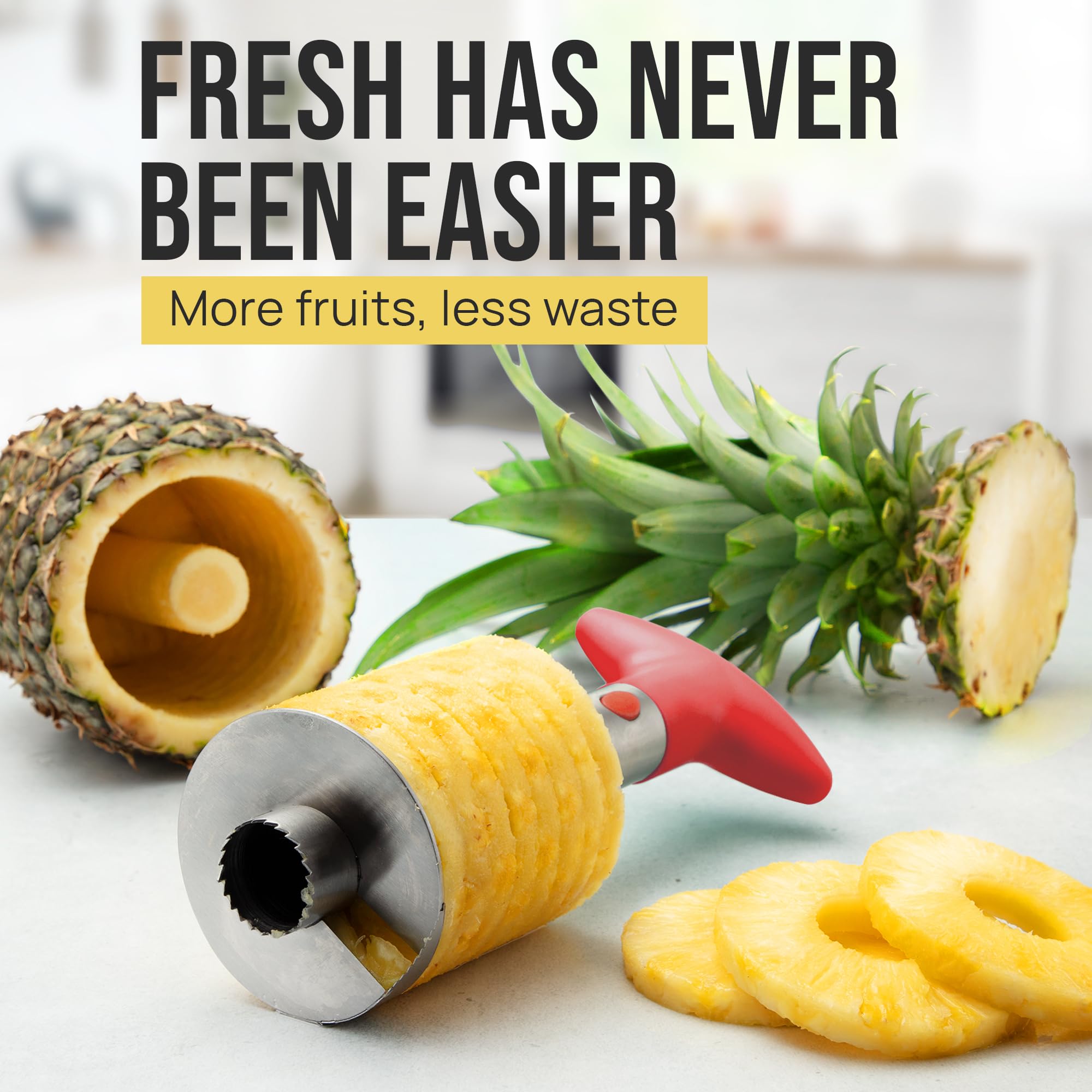 Zulay Kitchen home chef using the red pineapple corer.