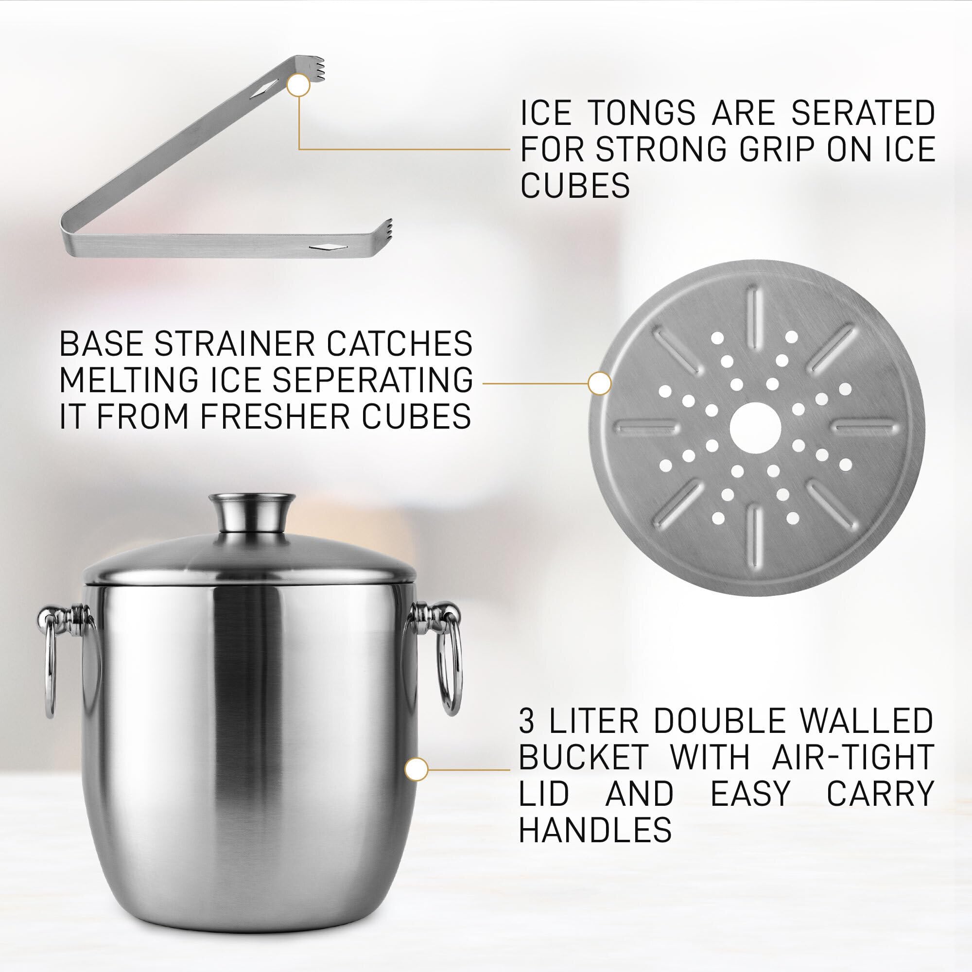 Zulay Kitchen ice bucket with built-in tongs and handles for easy serving