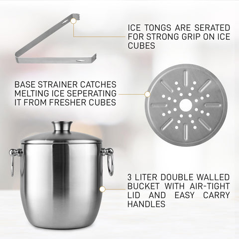 Zulay Kitchen ice bucket with built-in tongs and handles for easy serving