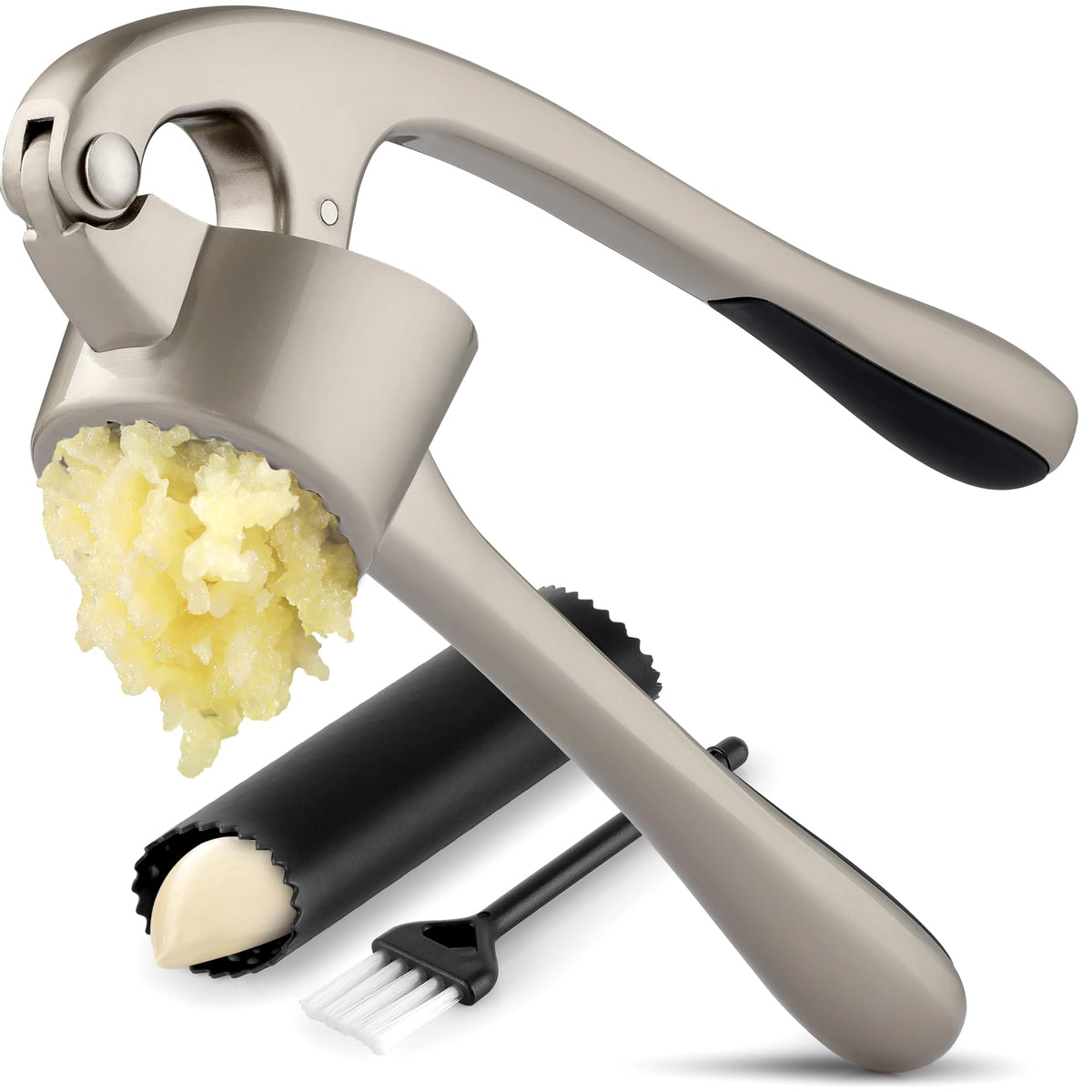 Zulay Kitchen large garlic press with bigger bowl for bigger cloves.