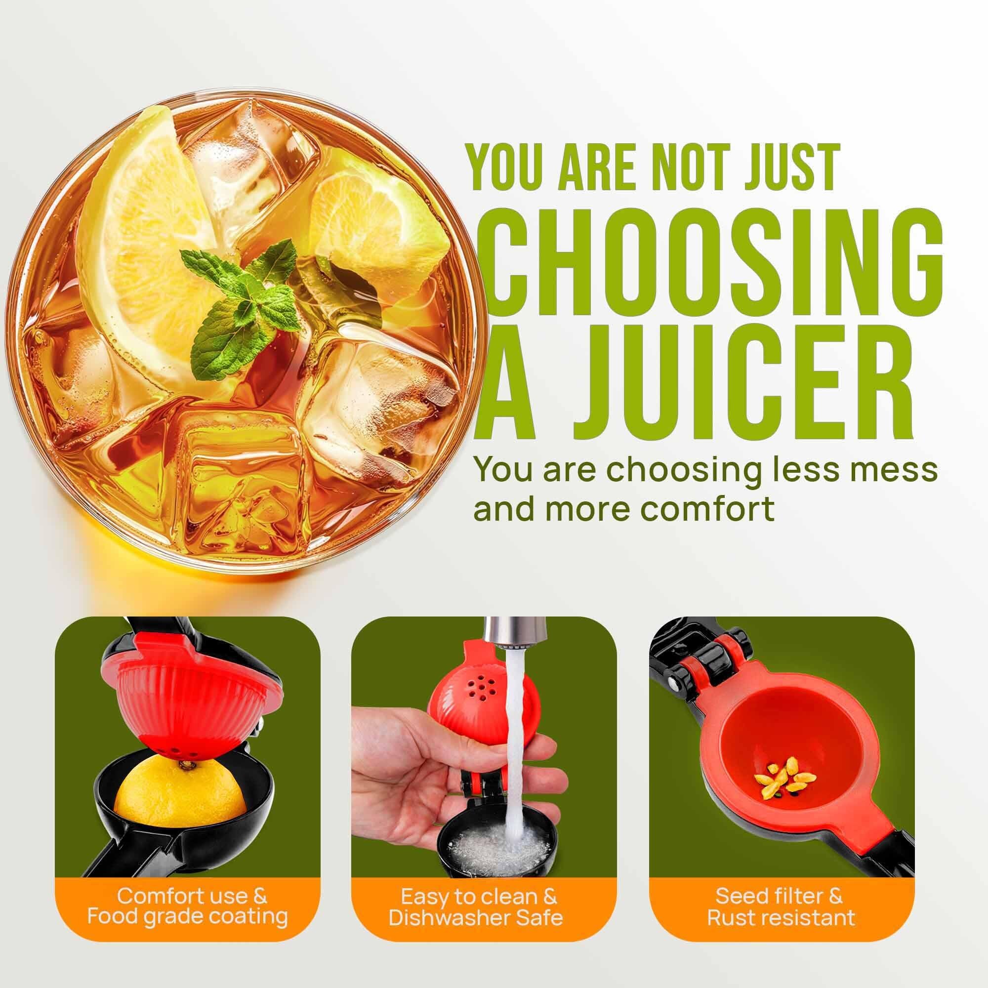 Zulay Kitchen squeezer with seed filter prevents pulp in drinks.