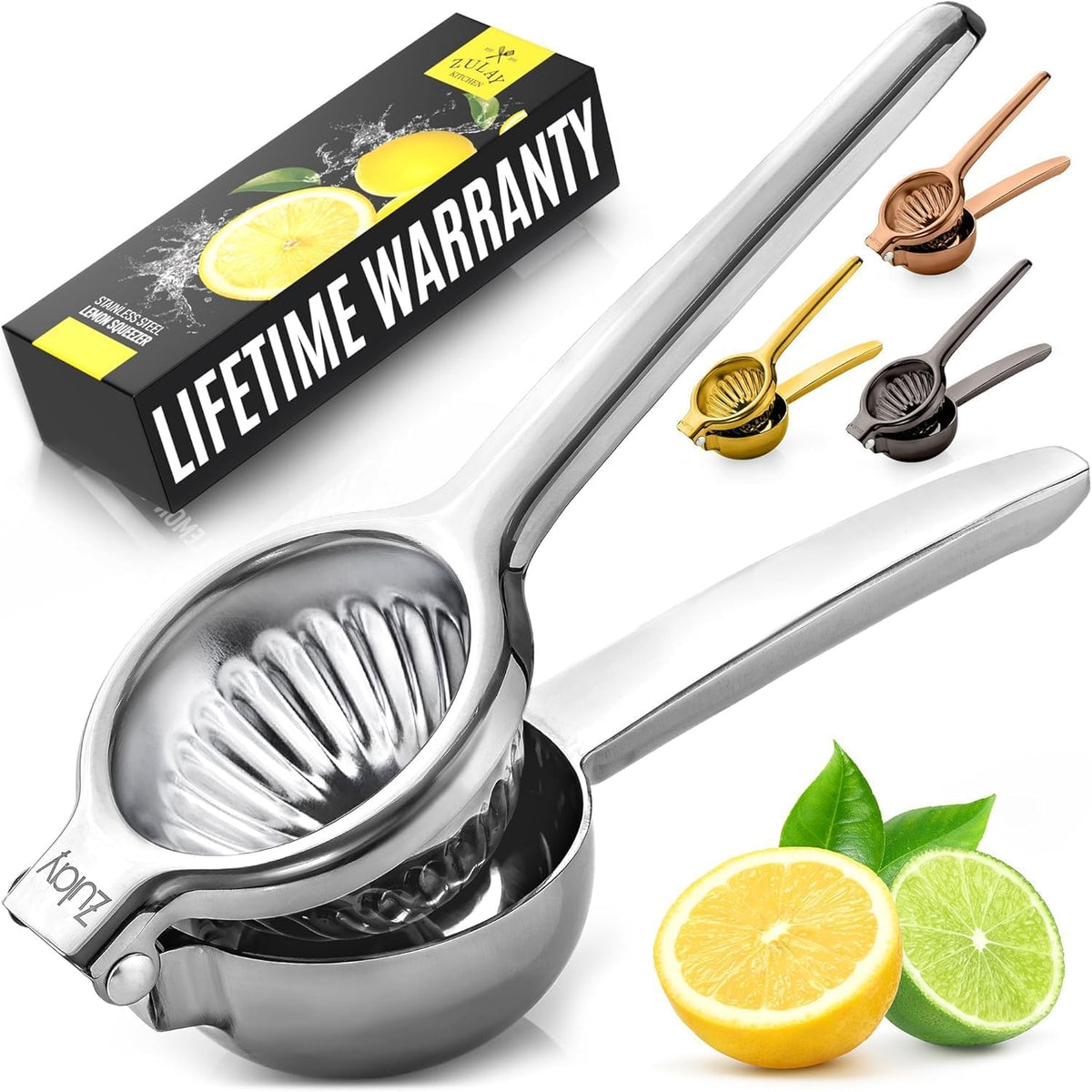 Zulay Kitchen lemon-squeezer in stainless steel with a large bowl for seed-free juice.