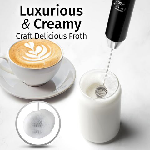 Zulay Kitchen Lux electric milk frother creates rich foam for cappuccinos at home.