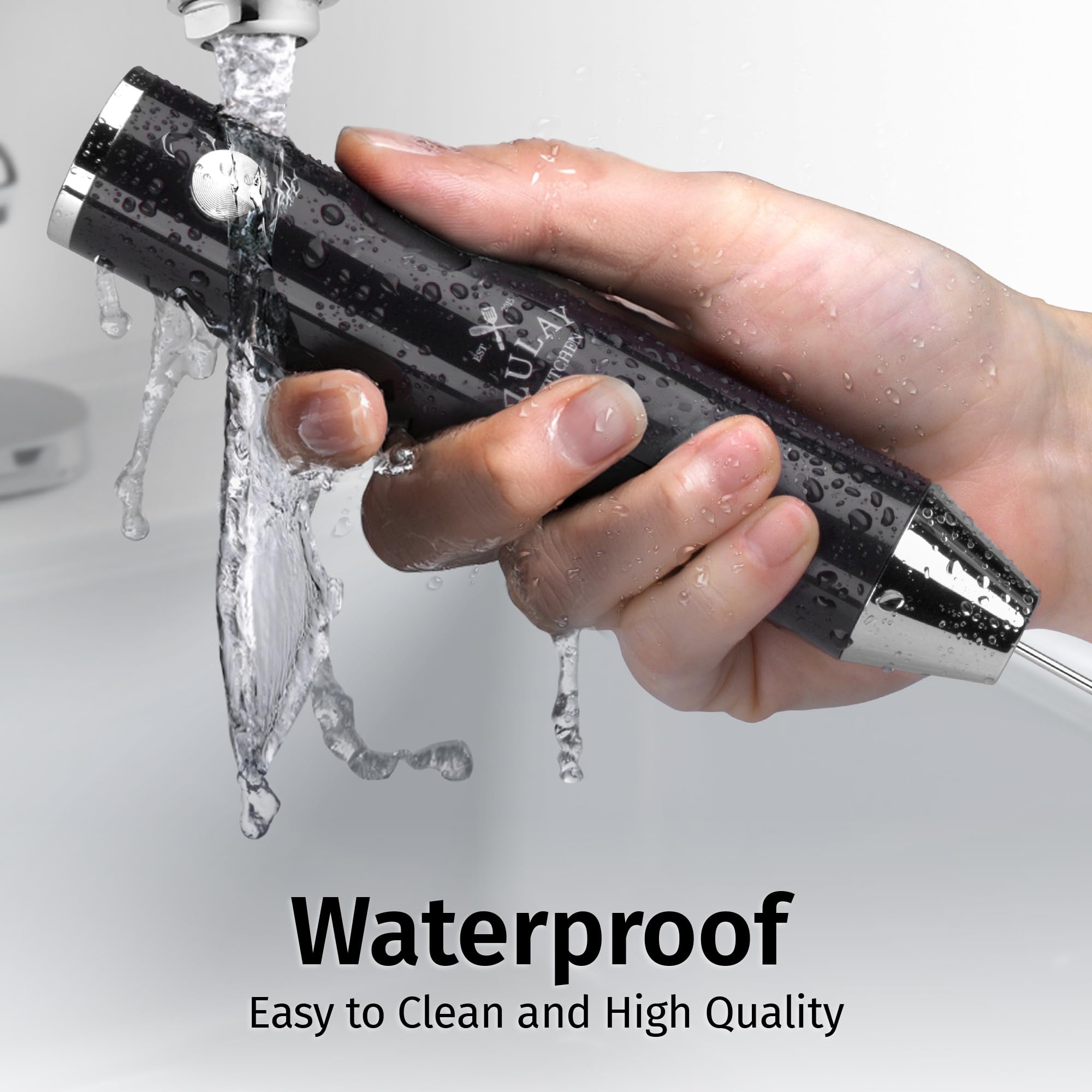 Zulay Kitchen Lux IPX6 waterproof frother is easy to rinse after use.