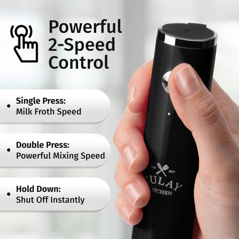 Zulay Kitchen Lux normal-speed frother yields smooth foam for matcha and shakes.