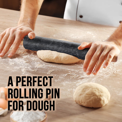 Zulay Kitchen marble rolling pin close-up shows polished texture and smooth glide.