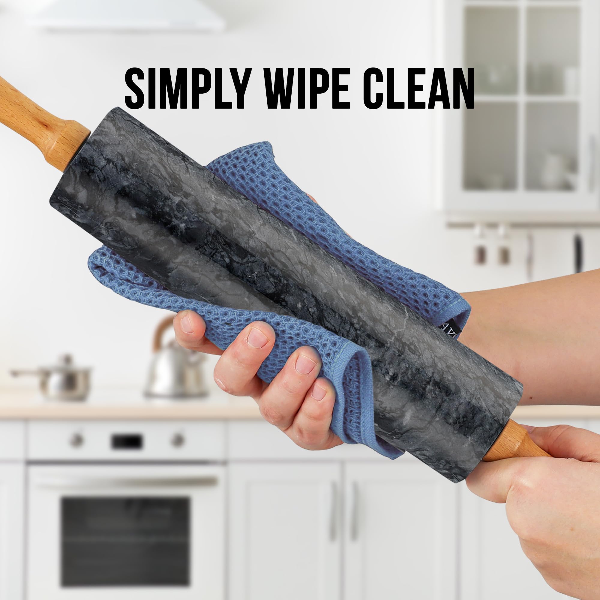 Zulay Kitchen marble rolling pin ideal for bread, pastries, and pizza dough.