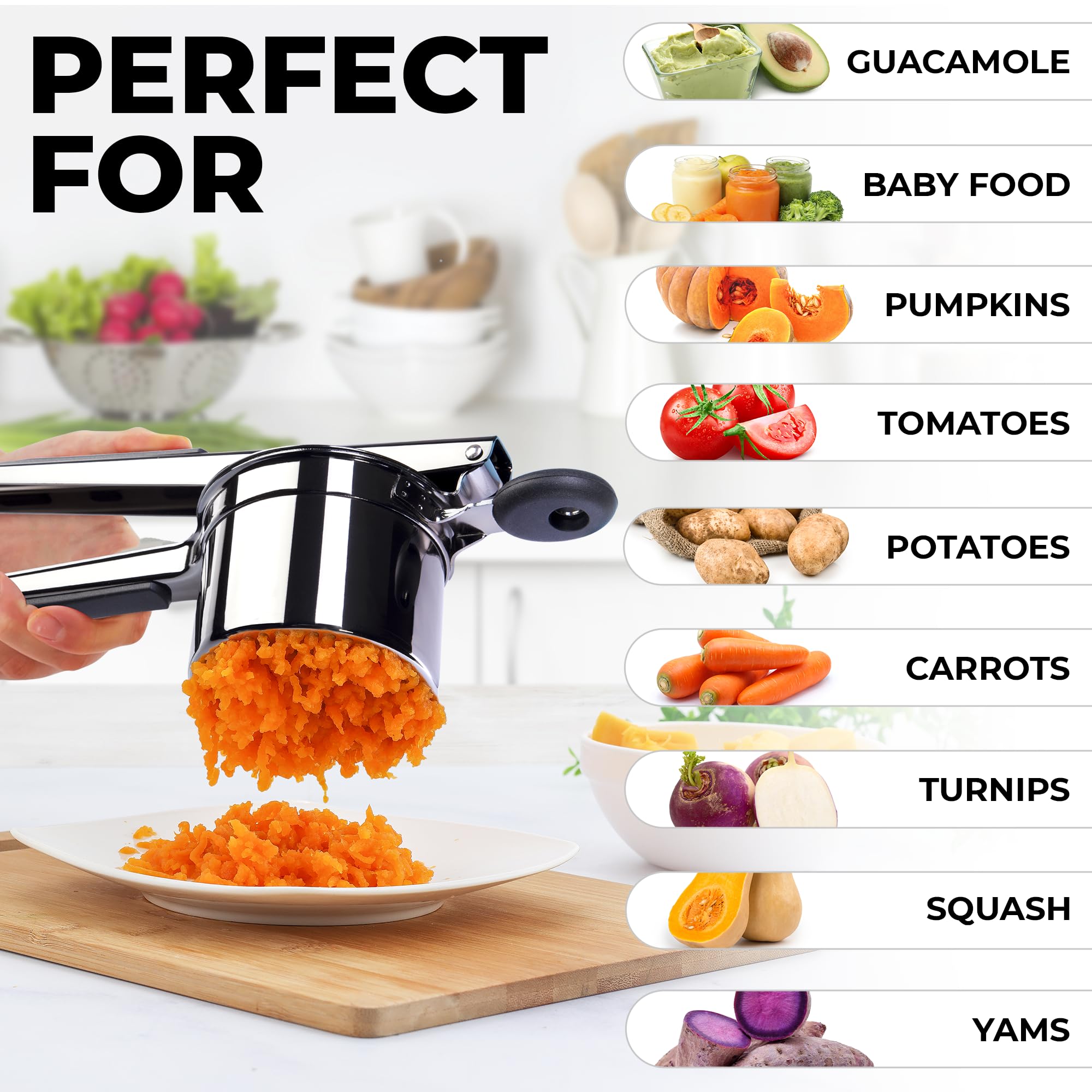 Zulay Kitchen ricer in action delivering smooth mashed potatoes texture
