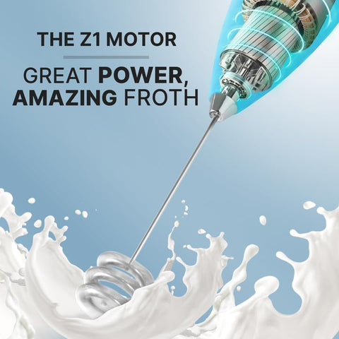 Zulay Kitchen Milk Frother battery-powered for cordless, on-the-go foam.