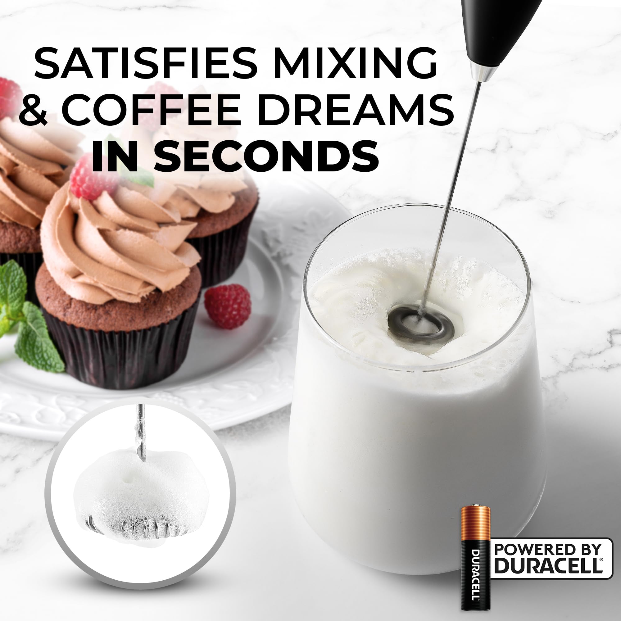 Zulay Kitchen milk frother compact design fits easily in a drawer.