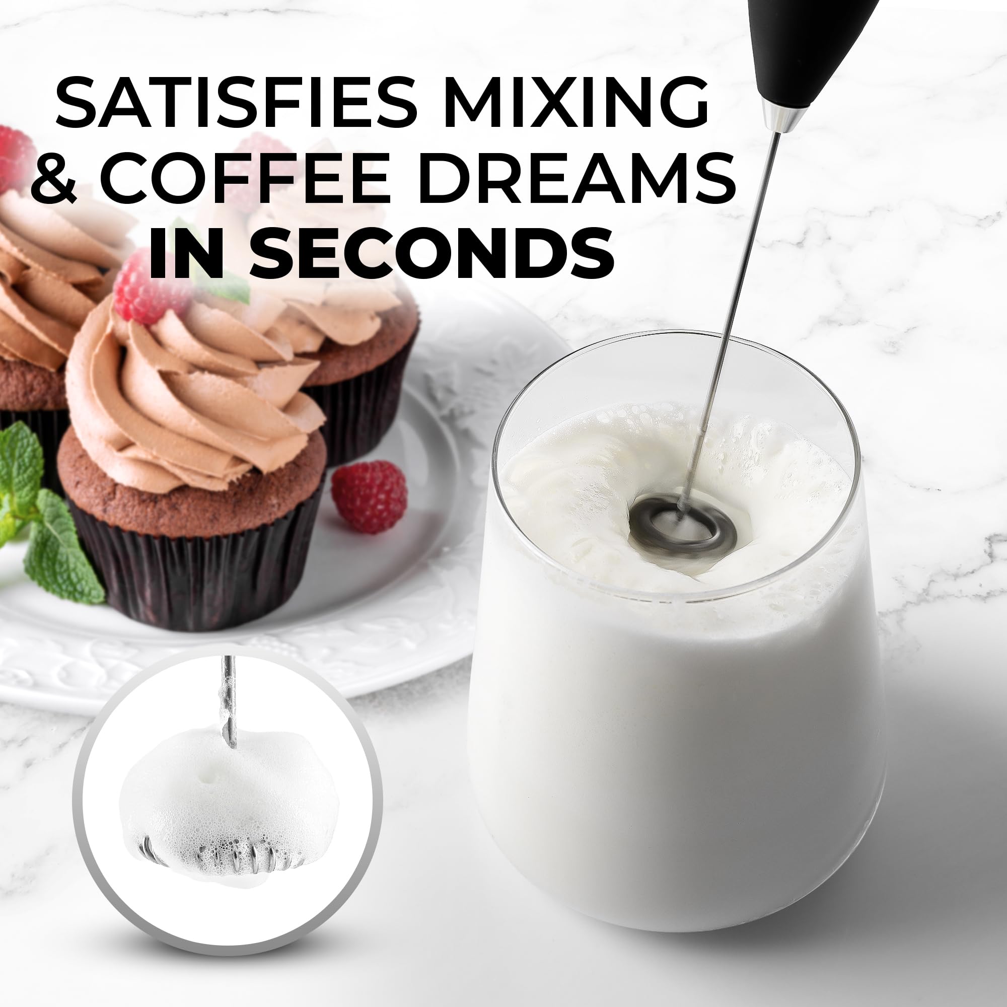 Zulay Kitchen milk frother wand delivers creamy latte foam quickly.