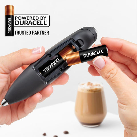 Zulay Kitchen milk frother wand creates hot chocolate foam.