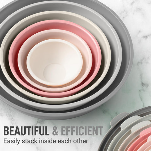 Zulay Kitchen nesting bowls save cabinet space while keeping lids secure.