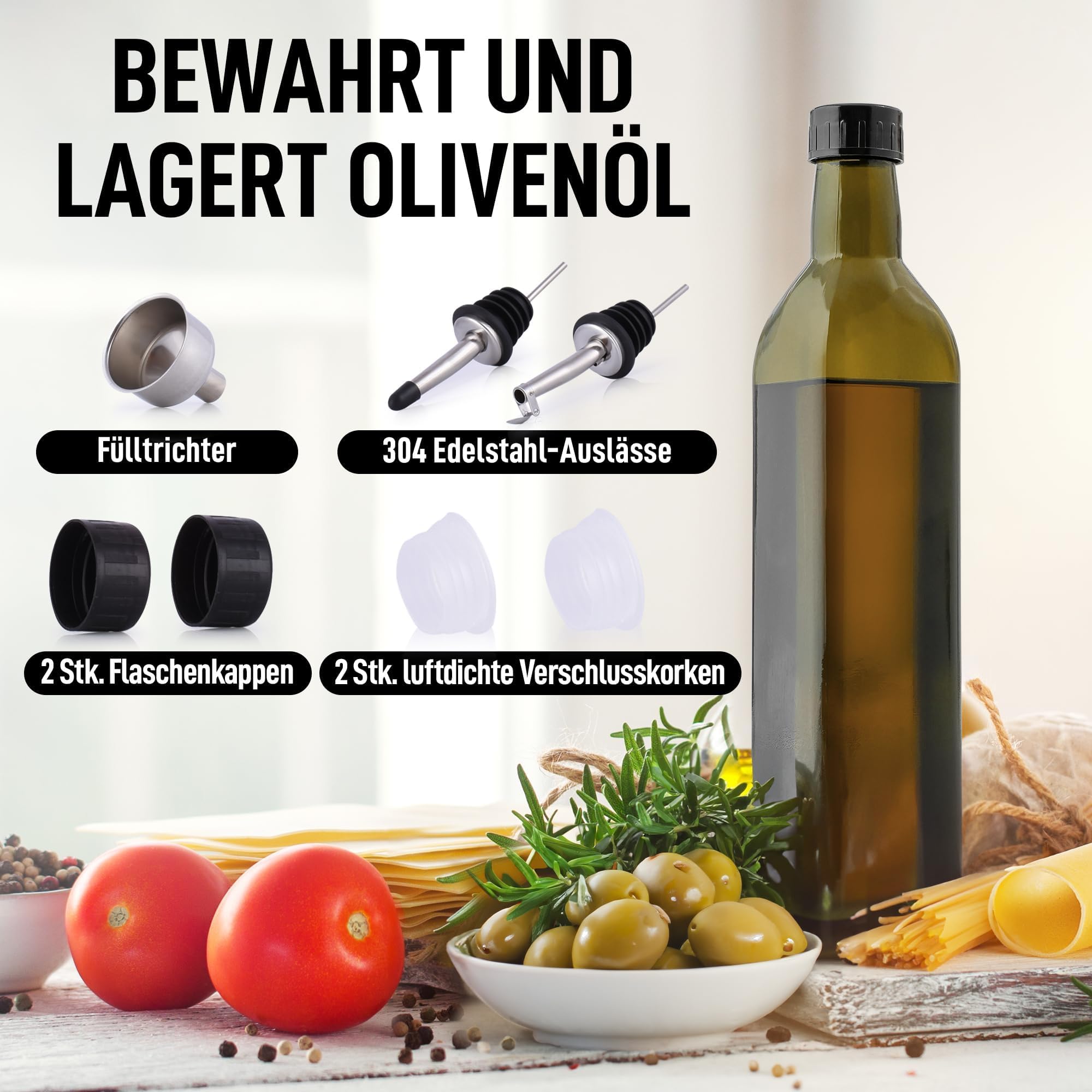 Zulay Kitchen olive oil dispenser bottle dust cap preserves flavor between uses