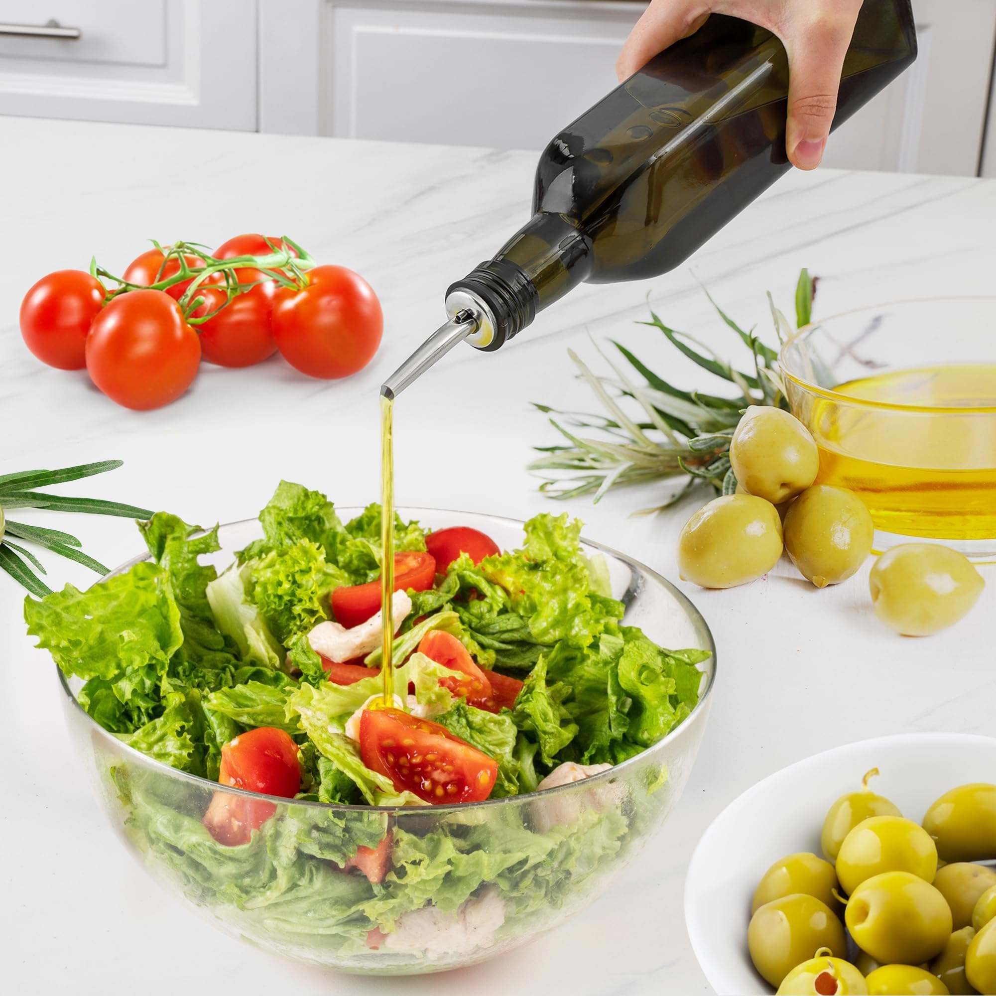 Zulay Kitchen olive oil dispenser bottle inner cork provides airtight closure
