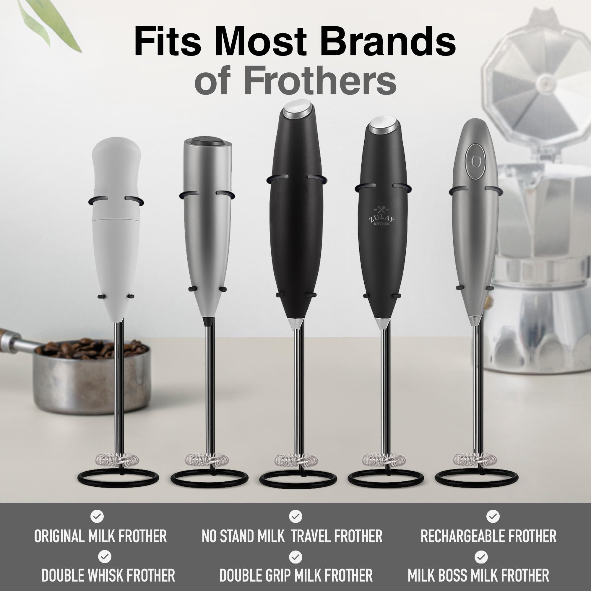 Zulay Kitchen Original Frother Stand keeps your counter organized and clutter-free.