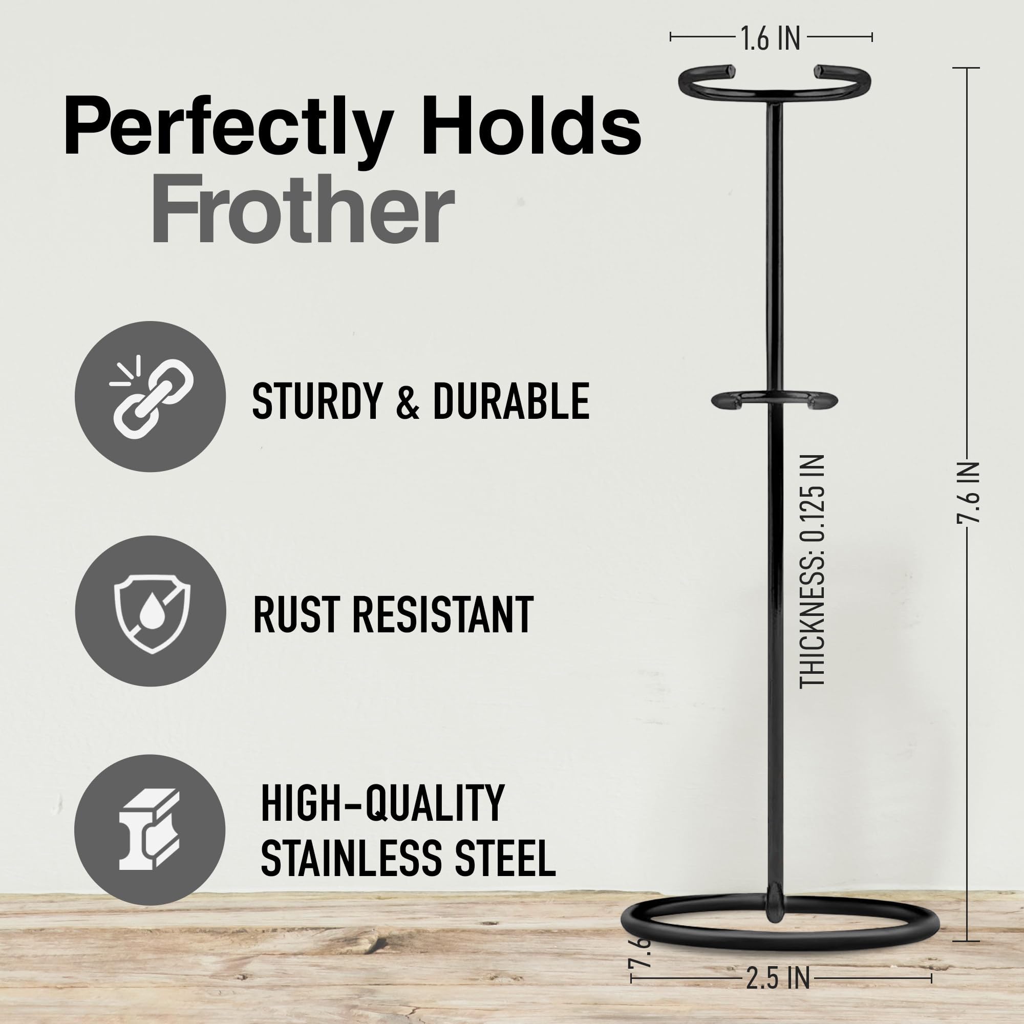 Zulay Kitchen Original Frother Stand dual semi-hoop design supports multiple frothers.