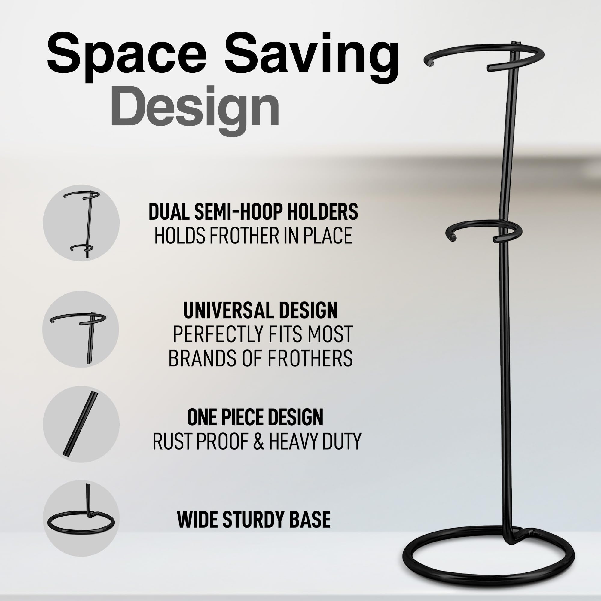 Zulay Kitchen Original Frother Stand rust-resistant material for long-lasting durability.