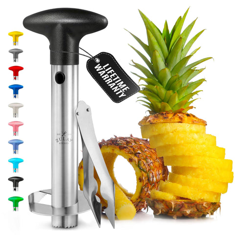 Zulay Kitchen pineapple corer and slicer with reinforced blade for quick cores.