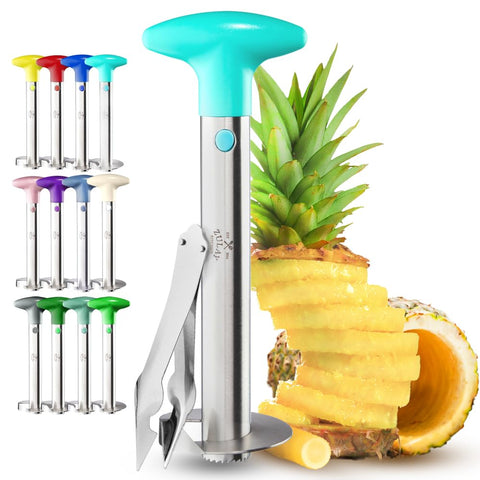 Zulay Kitchen pineapple corer-slicer light blue in action for fast, mess-free prep