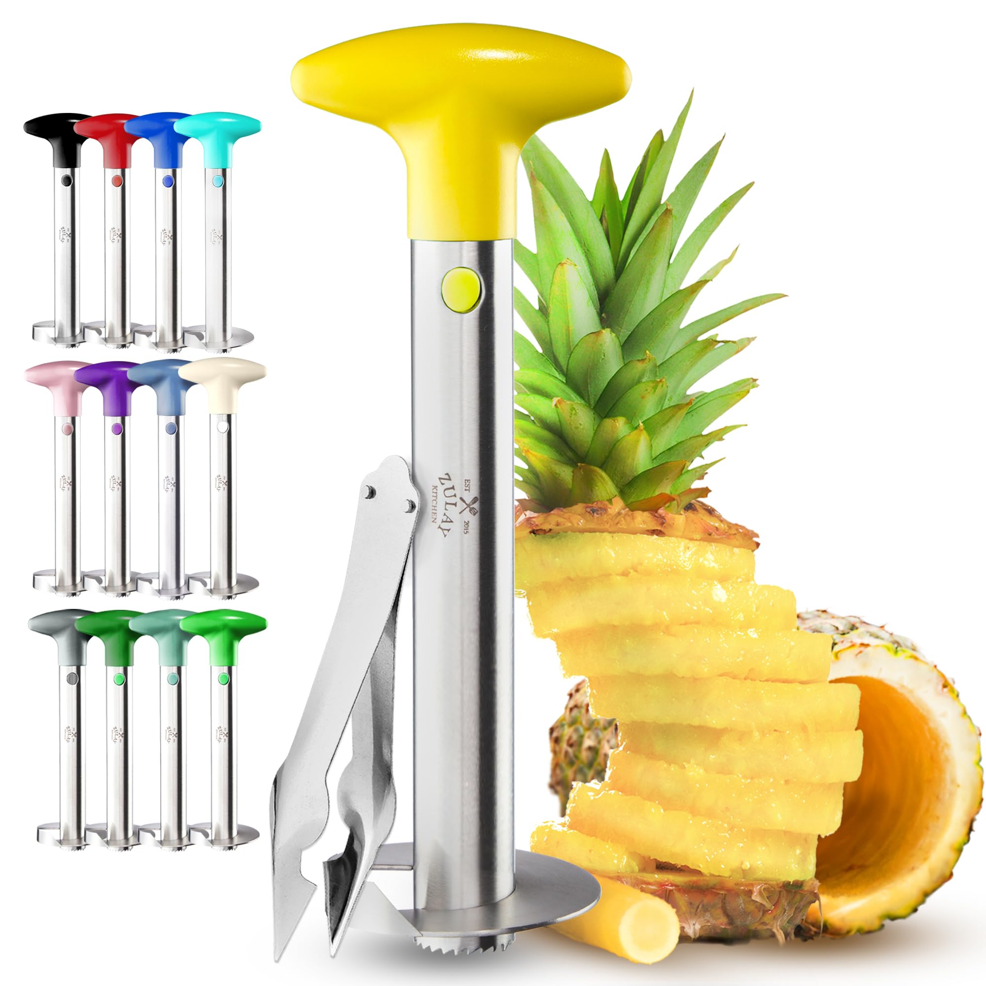 Zulay Kitchen pineapple corer for quick core removal and uniform slices.