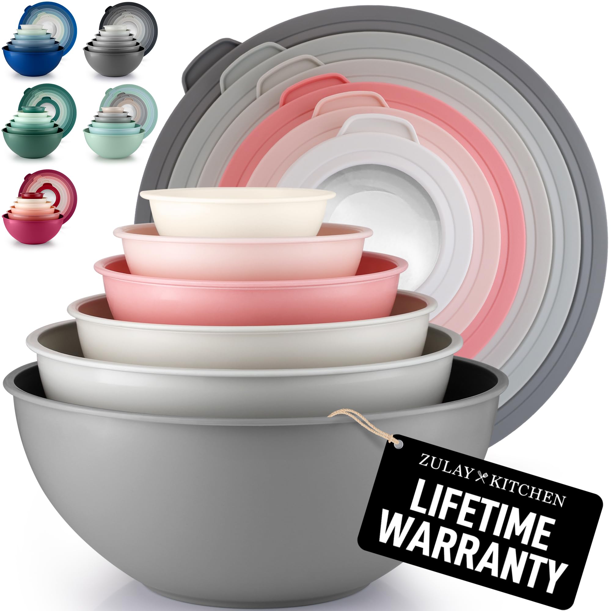 Zulay Kitchen pink ombre mixing bowls with lids for organized prep and storage.