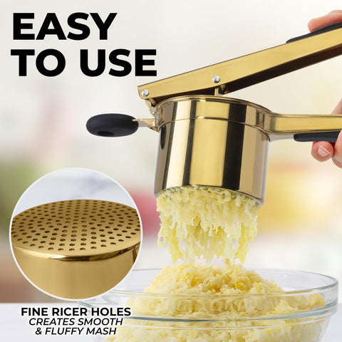 Zulay Kitchen stainless steel ricer with a deep basket for big batches.