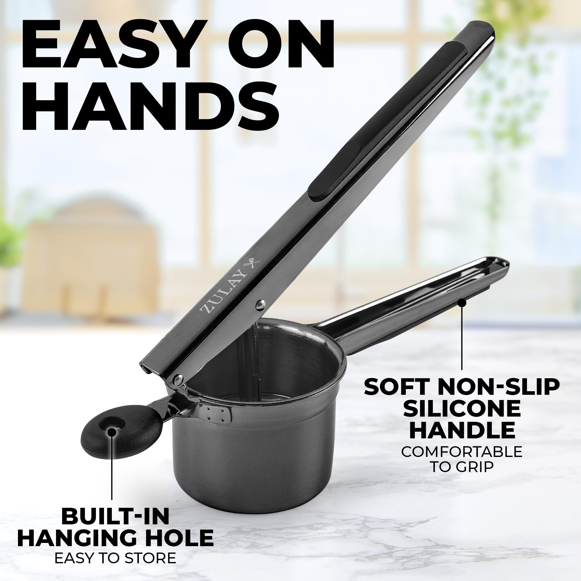 Zulay Kitchen potato ricer mashes avocados, cauliflower, and plantain with ease.